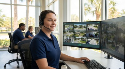 Dehart monitoring operator at workstation in bright Florida monitoring center