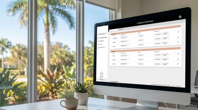 Florida business owner viewing enterprise security dashboard in a Sarasota office