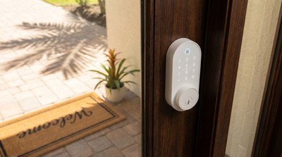Modern smart lock on a Florida home front door