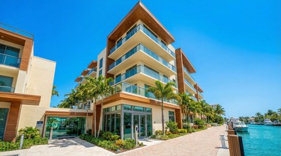 Modern condominium building in Fort Lauderdale Florida with secure entrance