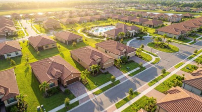 New construction homes in a Tampa Bay Florida subdivision with palm trees