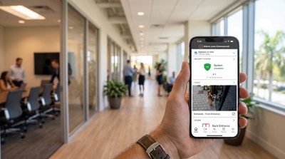 Business owner managing access control from the Alarm.com app