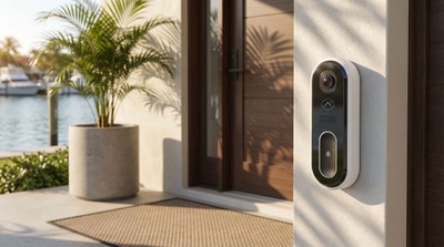 Alarm.com video doorbell at an upscale Fort Lauderdale waterfront residence entry