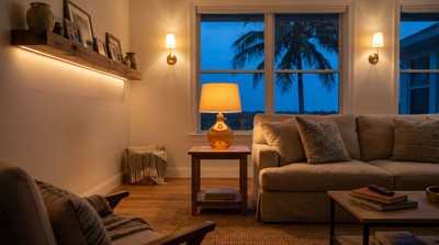 Modern living room with smart ambient lighting in a Florida home
