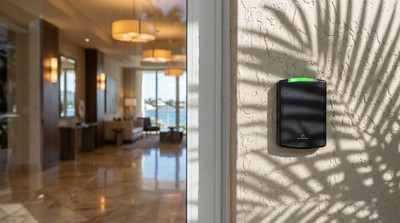 Access control card reader at the entrance of an upscale Fort Lauderdale condo